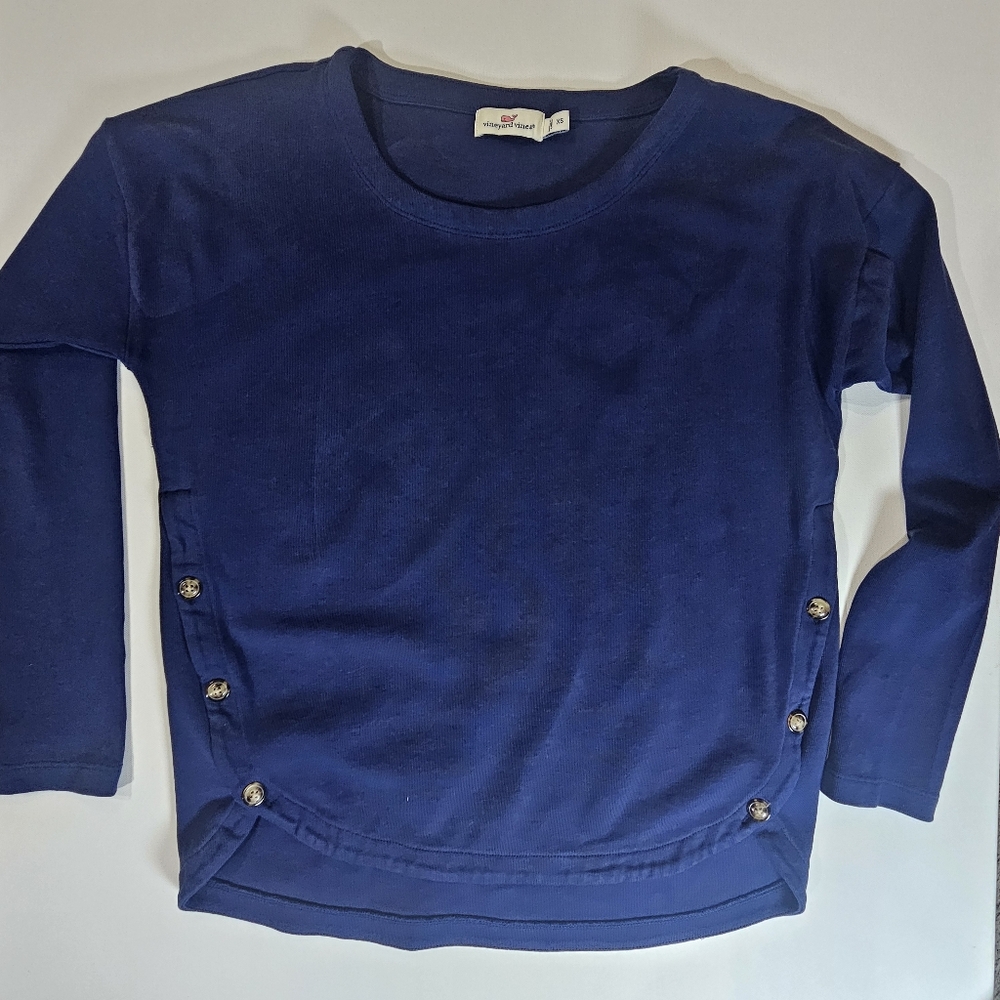 Vineyard Vines Womens Shirt Size‎ XS Navy Blue Gold Button Accent Coastal Luxury